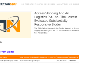 Tender Awarded to Access Shipping and Air Logistics Pvt. Ltd.